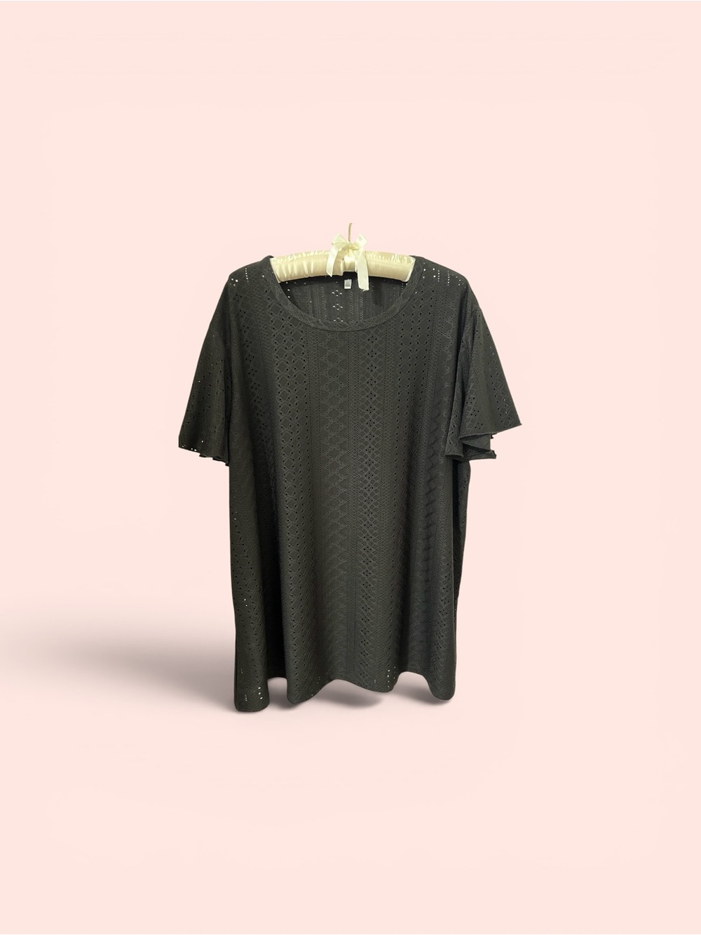 Eyelet Short Sleeve Tunic Top - Black